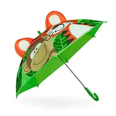 Immagine di Relaxdays Ombrello per Bambini, Tigre e Scimmia in 3D, Ombrellino Parapioggia, da Bimba Bimbo, Ø 78 cm, Multicolore, 70% Poliestere 20% Ferro 10% plastica