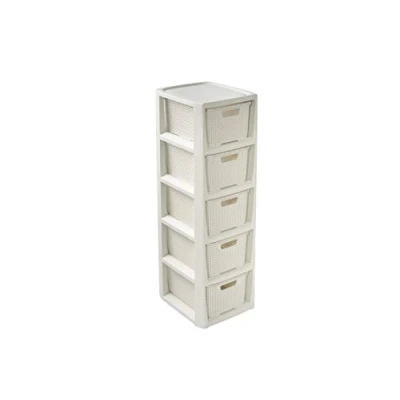 Immagine di BranQ Home essential Scaffale in Rattan con 5 cestini, plastica PP Senza BPA, 29,5 x 24 80 cm, Colore Antracite