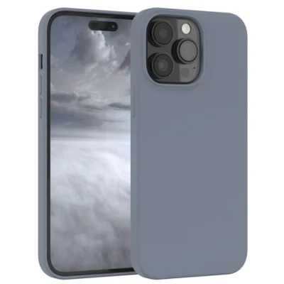 Immagine di EAZY CASE custodia per cellulare in silicone premium compatibile con iPhone 14 Pro Max protezione della fotocamera e rivestimento interno protettiva bumper Grigio bluastro