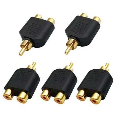 Immagine di AAOTOKK Adattatore Splitter Y RCA, Placcato in oro 1 RCA Maschio a 2 Femmina Jack Adattatori Audio Video Connettore AV TV Convert (5 Pezzi M/F)