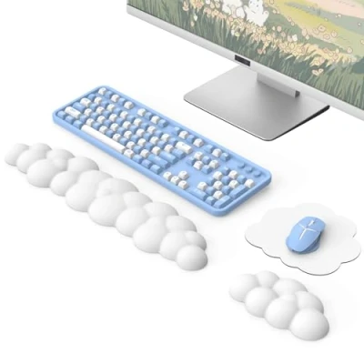 Immagine di MoKo Poggiapolsi per Tastiera Ergonomico, Mouse, Tappetino Poggia Polso in Schiuma di Memoria, Base Antiscivolo, Accessori Computer Lavoro Gioco Apprendimento, Bianco