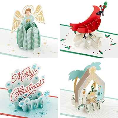 Immagine di Hallmark Signature Paper Wonder Pop Up Assortimento di biglietti natalizi religiosi, 4 con buste