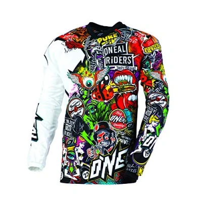 Immagine di O&#039;NEAL Motocross Camicia a Maniche Lunghe MX Enduro Moto Asciugatura Rapida e Materiale Leggero di Prestazioni, Design Senza Colletto Mayhem Jersey Crank Adulto Nero Multi Taglia L