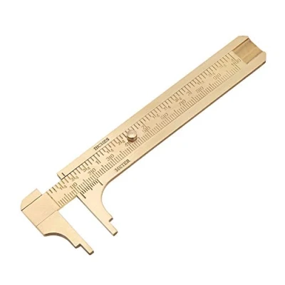 Immagine di Calibro a corsoio retrò, 1 pc Mini manometro in ottone tascabile Strumento di misurazione del righello Scale doppie mm/pollici(100mm)