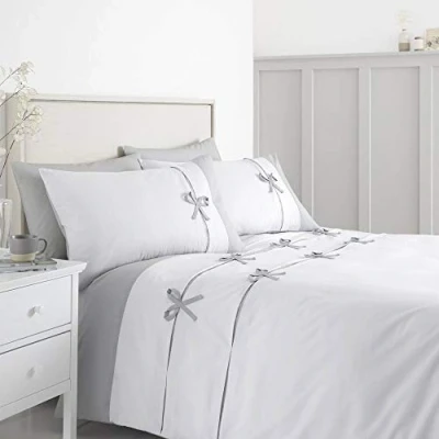 Immagine di Catherine Lansfield Milo Bow Easy Care Set copripiumino singolo, colore: Bianco