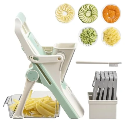 Immagine di Affettatrice A Mandolina Super Sicura, Con 4 Modalità Di Taglio E 40 Livelli Spessore Per Affettare, Tagliare Dadini Julienne, Sminuzzare, Design Anti Lesioni 5 Libri Ricette