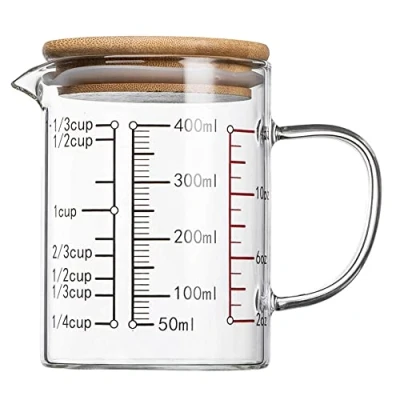 Immagine di TAMUME Misurino in Vetro con Coperchio, Caraffa Graduata Scala Multipla (400ml)