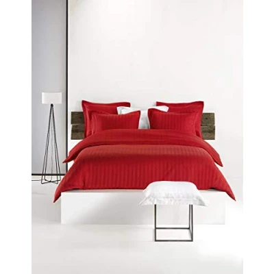 Immagine di De Witte Lietaer Zygo Chili Pepper Parure Copripiumino Matrimoniale con 2 federe per cuscino, Volant, in cotone pettinato, colore: rosso/bordeaux, 200 x 220 cm