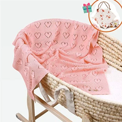 Immagine di Coperta Bimbo in Maglia per Bambino, Odot Cotone Soffice Dormire di Unisex Neonato Morbida Swaddle Perfetta Culla, Carrozzina, Lettino (Rosa,100 x 80 cm)