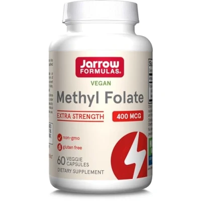 Immagine di Jarrow Formulas, Methyl Folate (5 MTHF), 400mcg, Acido Folico, 60 Capsule vegane, Testate in Laboratorio, Senza Glutine, Vegetariane, Soia, Non OGM