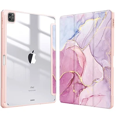 Immagine di FINTIE Custodia per iPad Pro 12.9&quot; (6a Generazione 2022) [Built in Pencil Holder] Antiurto Sottile Case Posteriore Trasparente Cover 2021/2020/2018, Glittering Marble