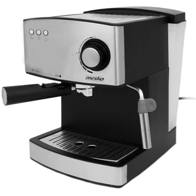 Immagine di Mesko MS 4403 Macchina Caffè Espresso Manuale Cappuccino, 15 Bar, per Grani Macinato, Serbatoio da 1,6L, Vaporetto Schiumatore di Latte, Scaldatazze, Acciaio Inox/ Nero, 850W