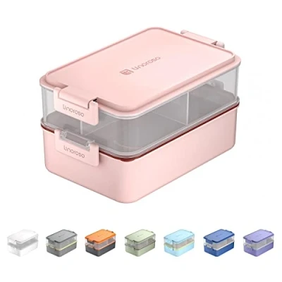 Immagine di linoroso Porta Pranzo Ermetico con Posate Portapranzo Contenitore per Salse, Lunch Box Microonde e Lavastoviglie, Bento Senza BPA, Schiscetta Adatto Ufficio Scuola Rosa