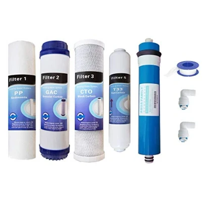 Immagine di Depuragua Kit Ricambi Osmosi Inversa Filtrazione Acqua Set Completo 5 Filtri Resistente Membrana 50 GPD 200 Litri per Depuratore