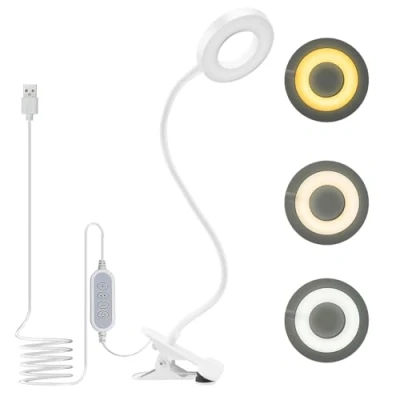 Immagine di dowowdo Lampada USB da Scrivania con Pinza, 48 LEDs LED Clip, Flessibile a 360 , Ideale per E Reader, Letto, Viaggi, Tablet [Classe di efficienza energetica A++] (Bianco Silicone)