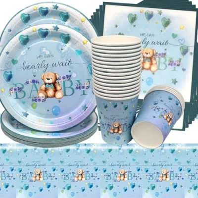 Immagine di Stoviglie per Feste Orsetto,Doyomtoy 61 Pezzi Bears Compleanno Decorazioni Orsetti Piatti di Compleanno, Tazze, Tovaglioli Baby Shower Bambini Favors