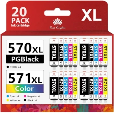 Immagine di Toner Kingdom 20 Pack 570XL 571XL Cartucce d&#039;inchiostro Sostituzione per Canon PGI 570 CLI 571 XL PIXMA MG5750 TS5050 MG5751 MG5700 TS5055 MG5752 MG6850 MG5753 MG6851 MG6852 TS5051 TS6050