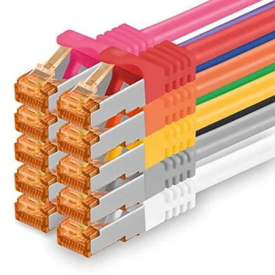 Immagine di 1aTTack.de Cat.7 Cavo di Rete 1,5m 10 Colori Set Pezzi Ethernet LAN Cat7 Cat 7 SFTP Spina RJ45 Cat6a Gbit s Compatibile con Cat5 Cat6 Cat8 per Switch Router Modem Patchpanel