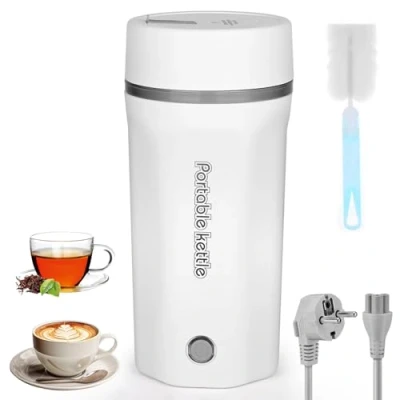 Immagine di 500ML Bollitore Portatile Elettrico Piccolo da Viaggio 3 in 1 Doppio Strato 304 Acciaio Inox Spegnimento Automatico (BIANCO)