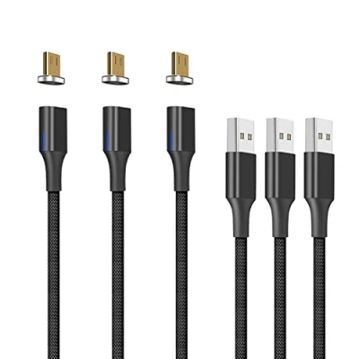 Immagine di NetDot Gen10 Cavo di Ricarica Magnetica Intrecciato in Nylon Micro USB con LED Laterale Compatibile Dispositivo Android (1m/3 pack nero)