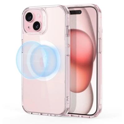 Immagine di ESR Cover Magnetica per iPhone 15, Compatibile con MagSafe, Custodia Trasparente HaloLock, Protezione di Livello Militare, Retro Resistente ai Graffi, Rosa