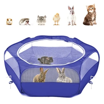 Immagine di Pawaboo Recinto per Animali Domestici, Box Piccoli, Tenda Gatti Cani Cuccioli, Portatile Gabbia, Recinzione in Tessuto Oxford e a Rete, Resistente Pieghevole Blu Scuro