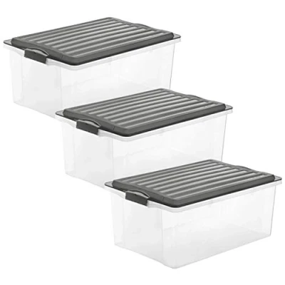 Immagine di Rotho Compact Set di 3 Scatole con Coperchio, Plastica (PP) senza BPA, Grigio (Antracite)/Trasparente, x A3/38 L, 57.5 40.0 25.0 cm