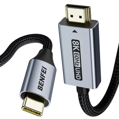 Immagine di BENFEI 8K Cavo USB C a HDMI 1,8M (8K@60Hz 4K@240Hz/165Hz/144Hz/120Hz), tipo (Thunderbolt 4/3) per iPhone 16/15 Pro/Max, MacBook Pro/Air 2023, iPad Pro, Surface Book 2