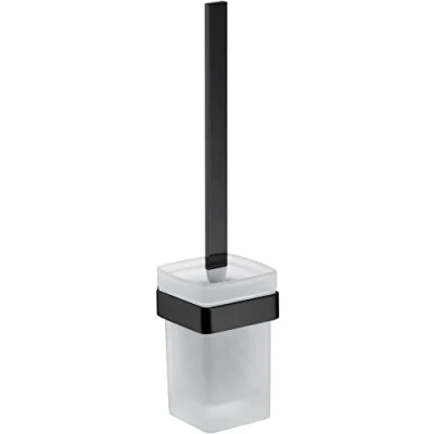 Immagine di EMCO Loft Set scopino per WC con supporto in alluminio, manico e contenitore cristallo, il montaggio a parete, finitura satinata nera opaca