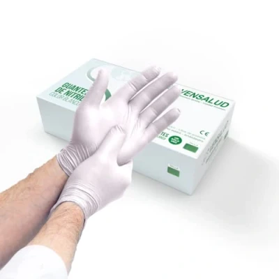 Immagine di VENSALUD Guanti Monouso in NITRILE Senza polvere Resistente Per laboratori, sanitari, cucina, studi di tatuaggi, veterinaria, pulizia lattice Confezione da 100 pz. Bianco XL
