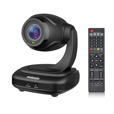 Immagine di Matosio FoxPro PTZ 1080P Telecamera per videoconferenza AI Face Tracking, Zoom Ottico Senza Perdita, Autofocus, 2 Microfono Integrato Antirumore, Telecomando Compatibile con Zoom/MS Teams e Streaming