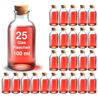 Immagine di casavetro 25, 30 o 50 Bottiglie Piccole 100 ML Set Mini TR Farmacista di Vetro Trasparente Decorazione Matrimonio, Vetro, Bianco, 25 x