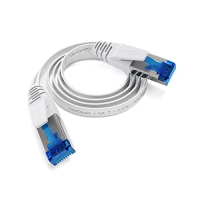 Immagine di KabelDirekt 1 m cavo Ethernet piatto e LAN di rete (Cat7, 10 Gbit/s, spina RJ45, particolarmente flessibile, adatto alla posa, per collegamenti con fibra ultra veloce, bianco)