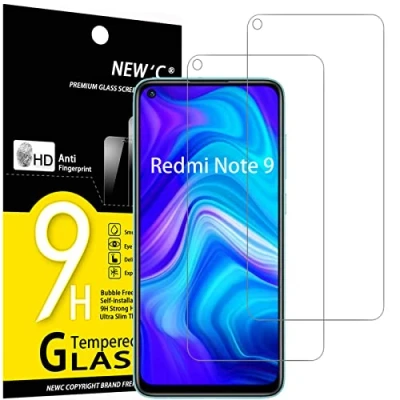 Immagine di NEW&#039;C Set di 2 pellicole proteggi schermo in vetro temperato per Xiaomi Redmi Note 9, 10X 4G, anti graffio, senza bolle d&#039;aria, ultra resistente (0,33 mm HD trasparente), durezza 9H
