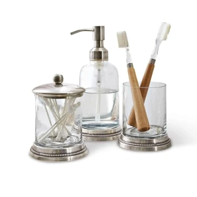 Immagine di Loberon Set per Bagno Drinapoly, Ottone, Vetro, Trasparente/Argento Antico