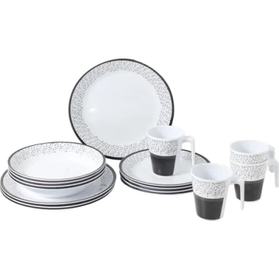 Immagine di BRUNNER Set stoviglie da Campeggio (Set 16 Pezzi) per 4 Persone Melamine Pralin in melamina di Alta qualità, Antiscivolo e Resistente