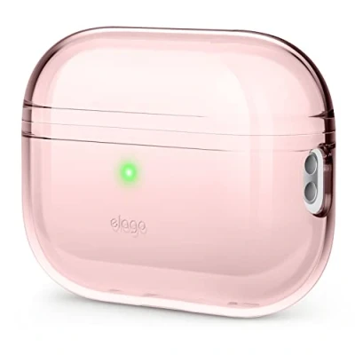 Immagine di elago Cover trasparente compatibile con Apple AirPods Pro di seconda generazione, resistente agli urti, nastro adesivo in gel incluso, ricarica wireless, riduce l&#039;ingiallimento (rosa affascinante)