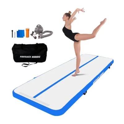 Immagine di AirTrack Nordic Standard Tappetino gonfiabile per ginnastica 3 8 m resistente e facile da trasportare con pompa ad aria elettrica (3, blu)