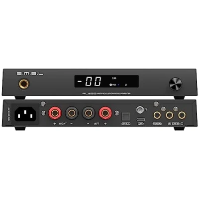 Immagine di SMSL AL200, amplificatore Hi Fi,MA5332MS stereo D class Amplifier Chip,potenza di uscita 165W,uscita auricolare integrato,XMOS 16 core XU 316,7 EQ regolabile,con telecomando (nero)