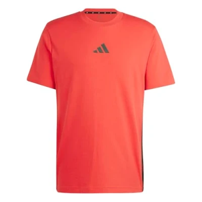 Immagine di adidas Uomo Essential Three Stripes Single Jersey Tee, Pure Ruby/Black, XXL