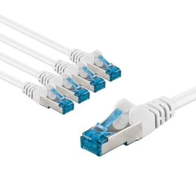 Immagine di goobay 66049 Cavo di rete CAT 6a in set da 5 cavi patch schermati S/FTP/CU Ethernet, PiMF, LSZH/Cat con 10 Gbit/Bianco/5 x 2 m