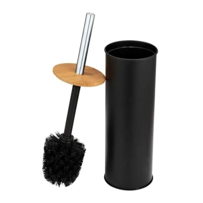 Immagine di WENKO scopino WC mod. Tortona, chiuso in acciaio, combinato con bambù, Ø 9,5 x 38,5 cm, nero