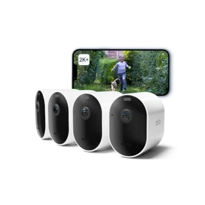 Immagine di Arlo Pro 5 Telecamera WiFi Esterno Senza Fili, Interno, 2K HDR, Sirena Allarme Casa, Sensore Di Movimento, Visione Notturna Colori, Prova Inclusa Secure, 4 Telecamere, Bianche