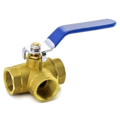 Immagine di QWORK® Valvola a sfera tre vie con filettatura femmina T, maniglia leva, 3/4&quot; DN20 in ottone forgiato