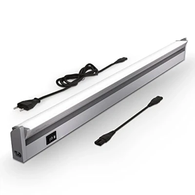 Immagine di B.K.Licht luce LED sotto pensile cucina, bianca neutra 4000K, lampada moderna da incasso per interni, interruttore on off, plastica color titanio, include integrati 8,5W 230V IP20