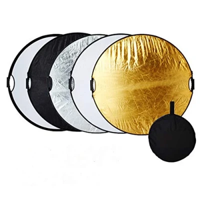 Immagine di 60cm 5 in 1 Riflettore/Diffusore a Forma Rotondo Fotografia Professionale Portable Photo Studio Pannelli Circolari Reflector (Trasclucido, Argento, Dorato, Bianco, Nero)