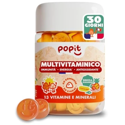 Immagine di POP IT 60 Gommose Multivitaminico Completo con 13 Vitamine e Minerali Complex Vegano, Senza Zucchero Integratore Donna Uomo Vitamina A, B, C, D, Zinco