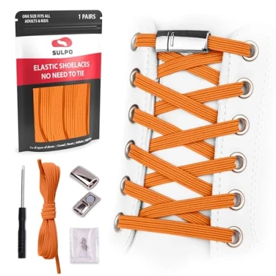Immagine di Sulpo, lacci in gomma elastica con chiusura magnetica metallo, senza bisogno di legarli né fare il fiocco, adatti per tutti i modelli scarpe Arancione Colore: arancione.