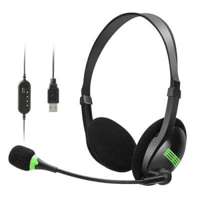 Immagine di Afaneep Cuffie con Microfono usb, per PC Cancellazione del Rumore Call Center, Pieghevole Skype, Conference Call, Ufficio, Teams, PC, Computer, Connessione 3,5 mm, Nero
