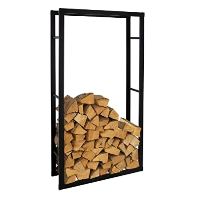 Immagine di ML Design Rastrelliera Porta Legna 80x150x25 cm Scaffale Verticale in Acciaio Nero per Interno Esterno Resistente alle Intemperie Supporto Metallo da Ardere Soggiorno Camino Salotto
